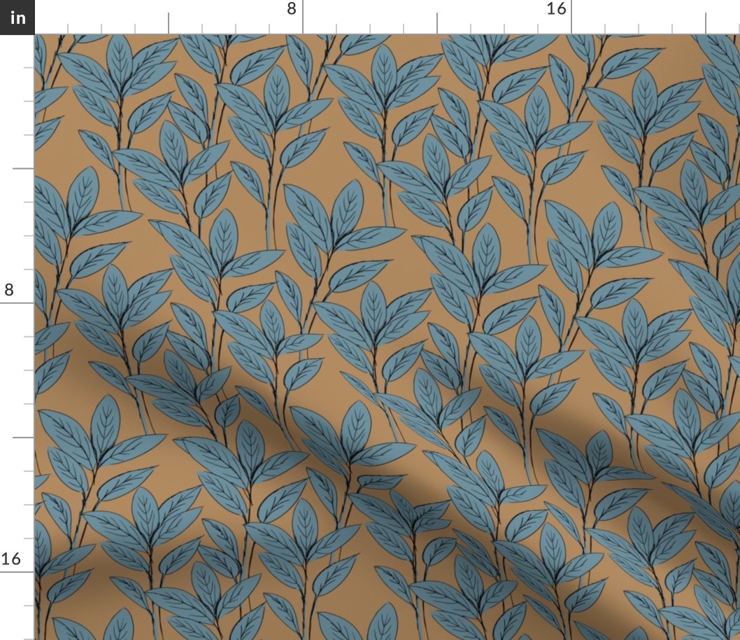 Lush leaves autumn garden neutral nursery design cinnamon brown blue