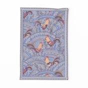 winter roosters tea towel