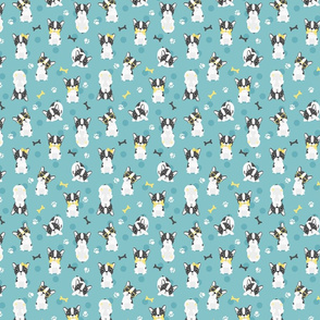 Frenchie - grey with yellow on mint - SMALL