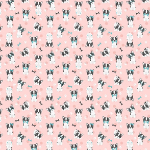 Frenchie - grey on pink with mint - small