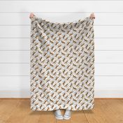 Trotting Pharaoh Hounds and paw prints - white