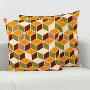 Retro 3D cubes mid-century modern brown orange moss