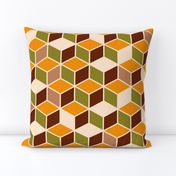 Retro 3D cubes mid-century modern brown orange moss