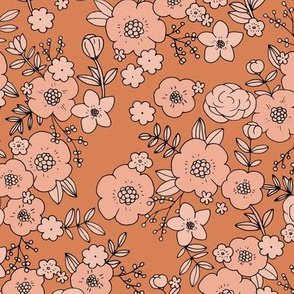Vintage english rose garden flowers and leaves boho blossom print nursery night orange and peach girls