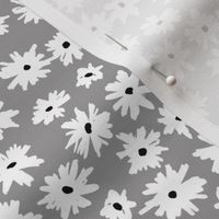 Raw ink boho daisies sweet blossom flowers daisy garden cool gray white neutral nursery