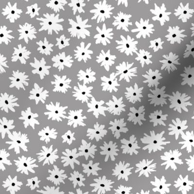 Raw ink boho daisies sweet blossom flowers daisy garden cool gray white neutral nursery