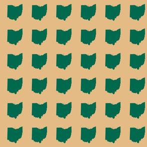 3" Ohio silhouette in football green on tan