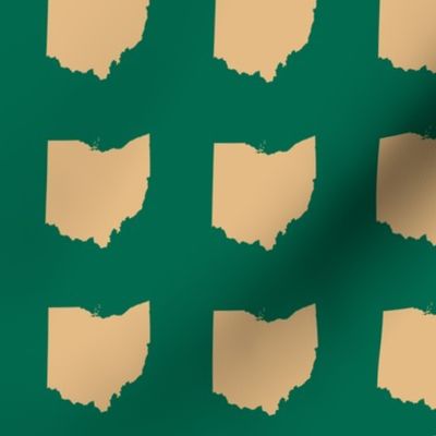 3" Ohio silhouette in football tan on green