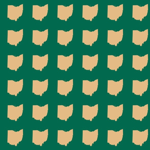3" Ohio silhouette in football tan on green