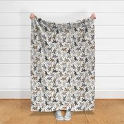 Trotting Afghan Hounds and paw prints - white