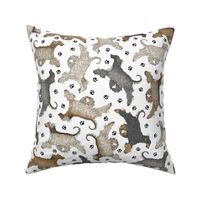 Trotting Afghan Hounds and paw prints - white