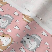 small guinea pigs and hearts on pink