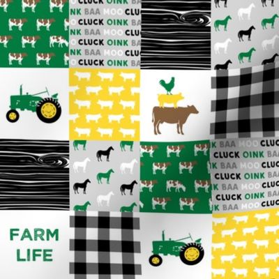 (2" small scale) farm life - wholecloth green, custom yellow, and black - woodgrain custom cows C20BS