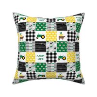 (2" small scale) farm life - wholecloth green, custom yellow, and black - woodgrain custom cows C20BS