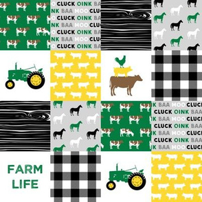 (2" small scale) farm life - wholecloth green, custom yellow, and black - woodgrain custom cows C20BS