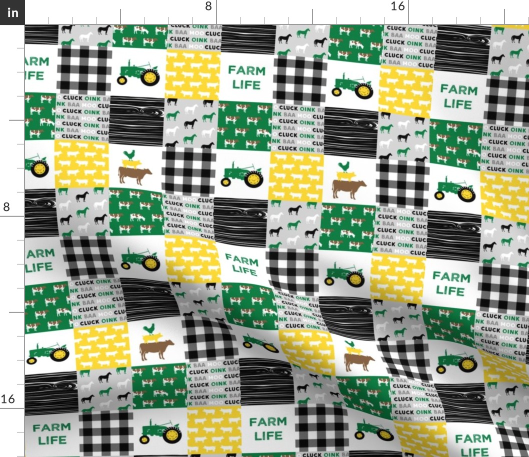 (2" small scale) farm life - wholecloth green, custom yellow, and black - woodgrain custom cows C20BS