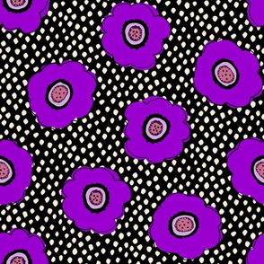 Purple flowers on black and cream spots