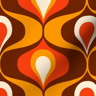 Retro 70s Ogee ovals orange brown large MCM Wallpaper