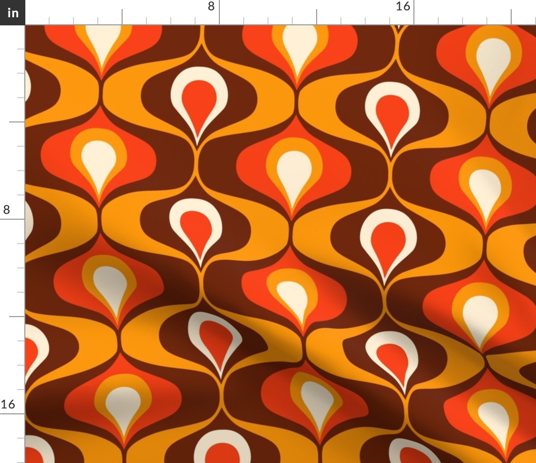 Retro 70s Ogee ovals orange brown large MCM Wallpaper