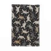 Trotting Afghan Hounds and paw prints - black