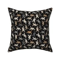 Tiny Trotting Afghan Hounds and paw prints - black