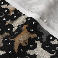 Tiny Trotting Afghan Hounds and paw prints - black