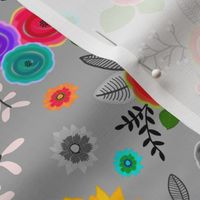 Timeless Floral: Roses & Gazania Sprays - grey, medium 