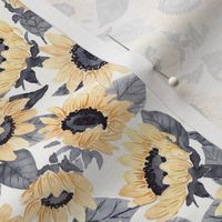 Watercolor Sunflowers - Yellow and Gray- Med