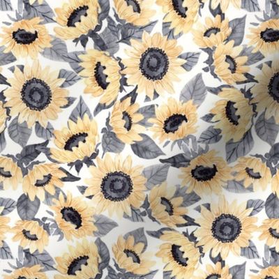 Watercolor Sunflowers - Yellow and Gray- Med