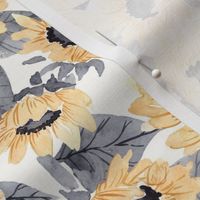 Watercolor Sunflowers - Yellow and Gray- Large