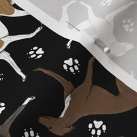 Trotting Italian Greyhounds and paw prints - black