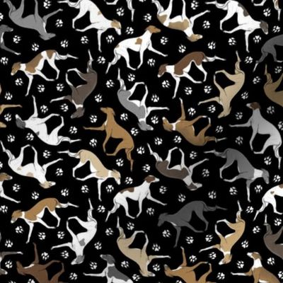 Tiny Trotting Italian Greyhounds and paw prints - black