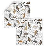 Trotting Borzoi and paw prints - white