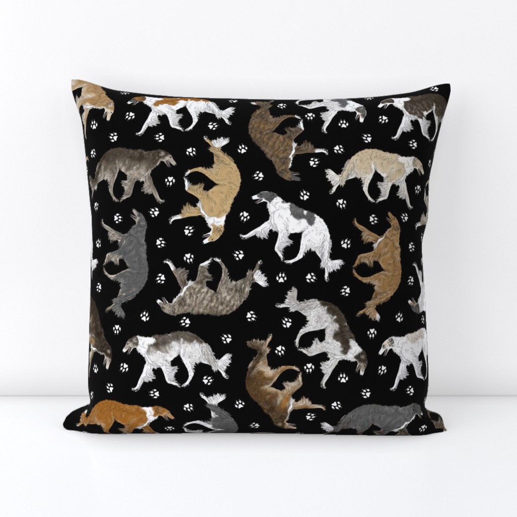 Trotting Borzoi and paw prints - black