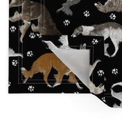 Trotting Borzoi and paw prints - black