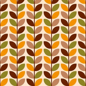 Mid-century modern brown orange retro leaves rows
