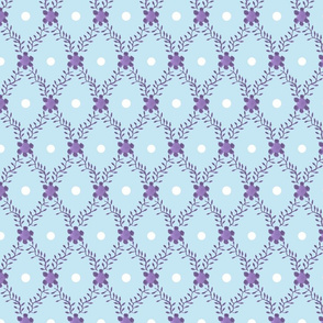 1830s  Grande Lavender on Blue Sprigs Dots