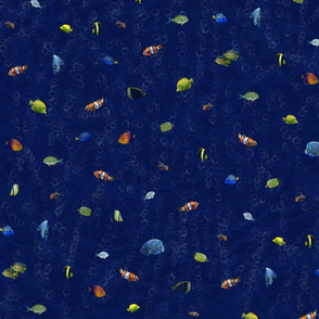 Tropical Fish in Dark Blue Ocean