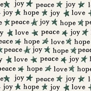 Peace love hope joy stars in green blender patchwork fabric