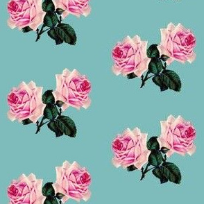 Vintage pink roses on blue