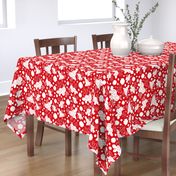 Timeless Floral: Roses & Gazania Sprays - white silhouettes on red, medium 