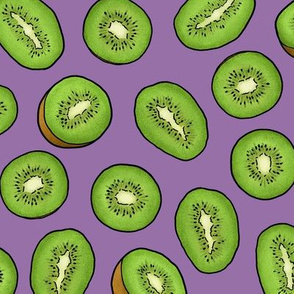 Ditsy Green Kiwi Fruits on Purple, Large