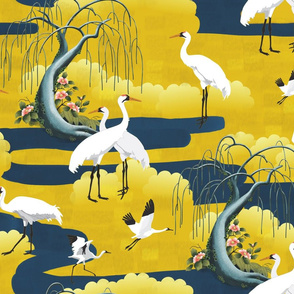 Whooping Cranes Navy and Gold