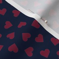 burgundy on navy tiny scattered hearts