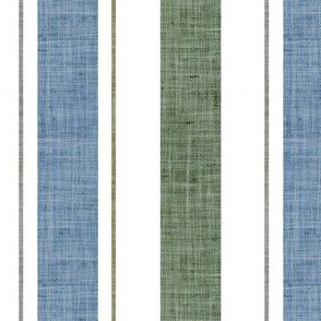 Linen Hessian Effect Rustic Stripes Blue and Green