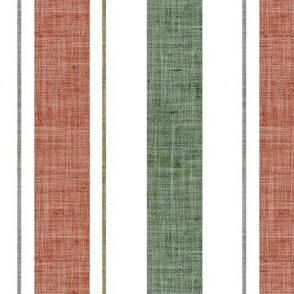 Linen Hessian Effect Rustic Stripes Red and Green