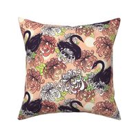 Black swan floral in peach and cream