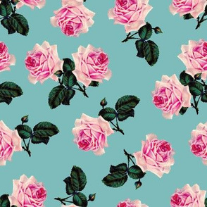 Scattered vintage roses blue (large)