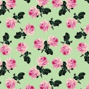 Scattered vintage roses green (small)