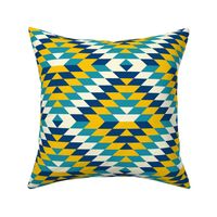 Large Bohemian geometrics Aztec diamonds blue yellow teal